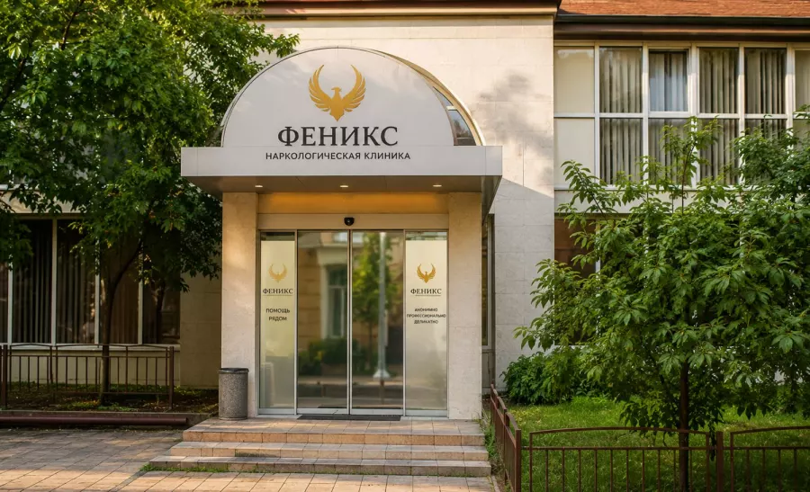 Вход в наркологическую клинику «Феникс» в Гудермесе